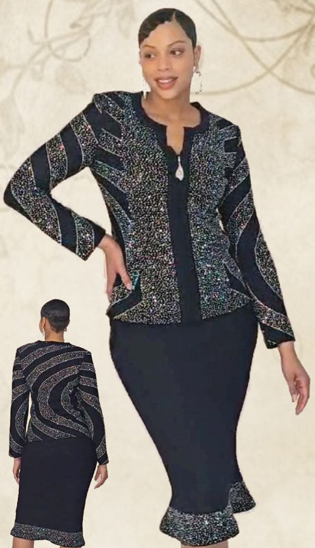 Liorah 7313-NVY Knit Skirt  Suit