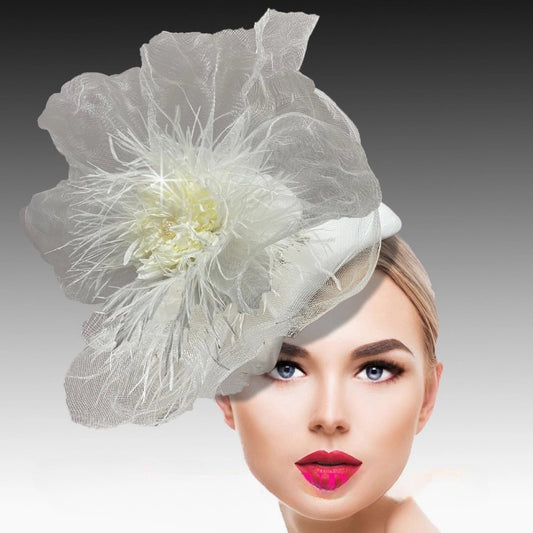 Francesca FA3137-WH Undulating Illusion Veil Fascinator